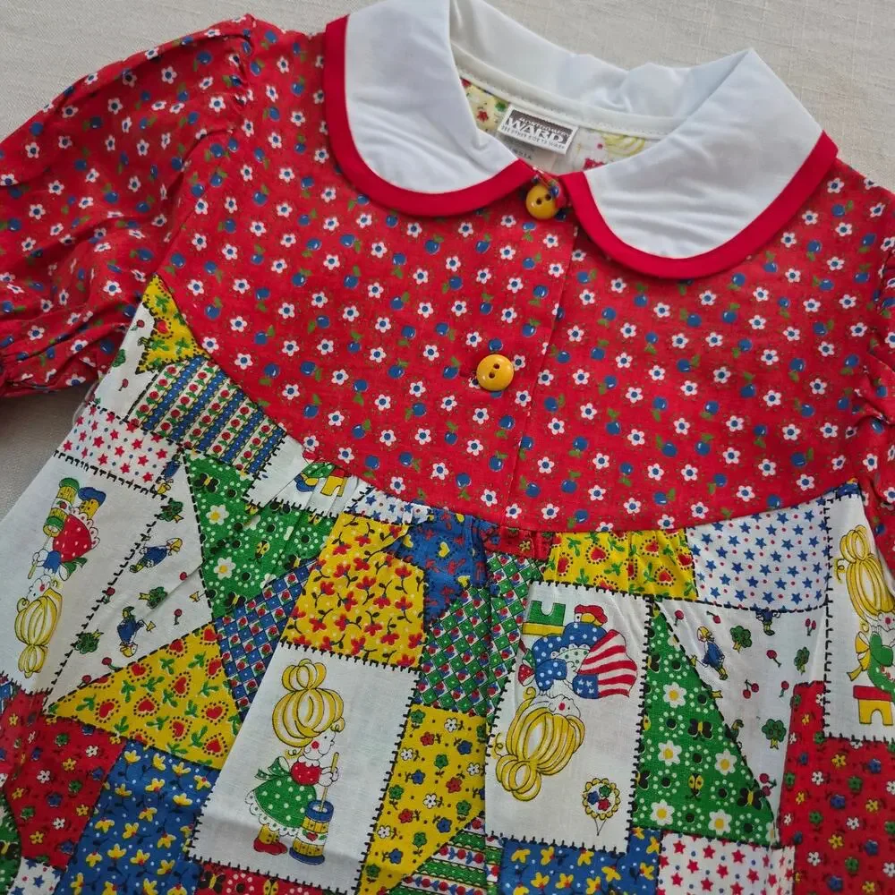 Vintage 70s Patchwork Girl Pattern Dress 4t
